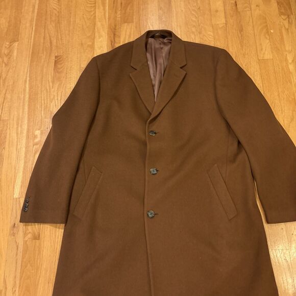 Jos A Bank Winter Pea Coat Mens Size 46L Brown Formal Wool Jacket - Picture 2 of 6